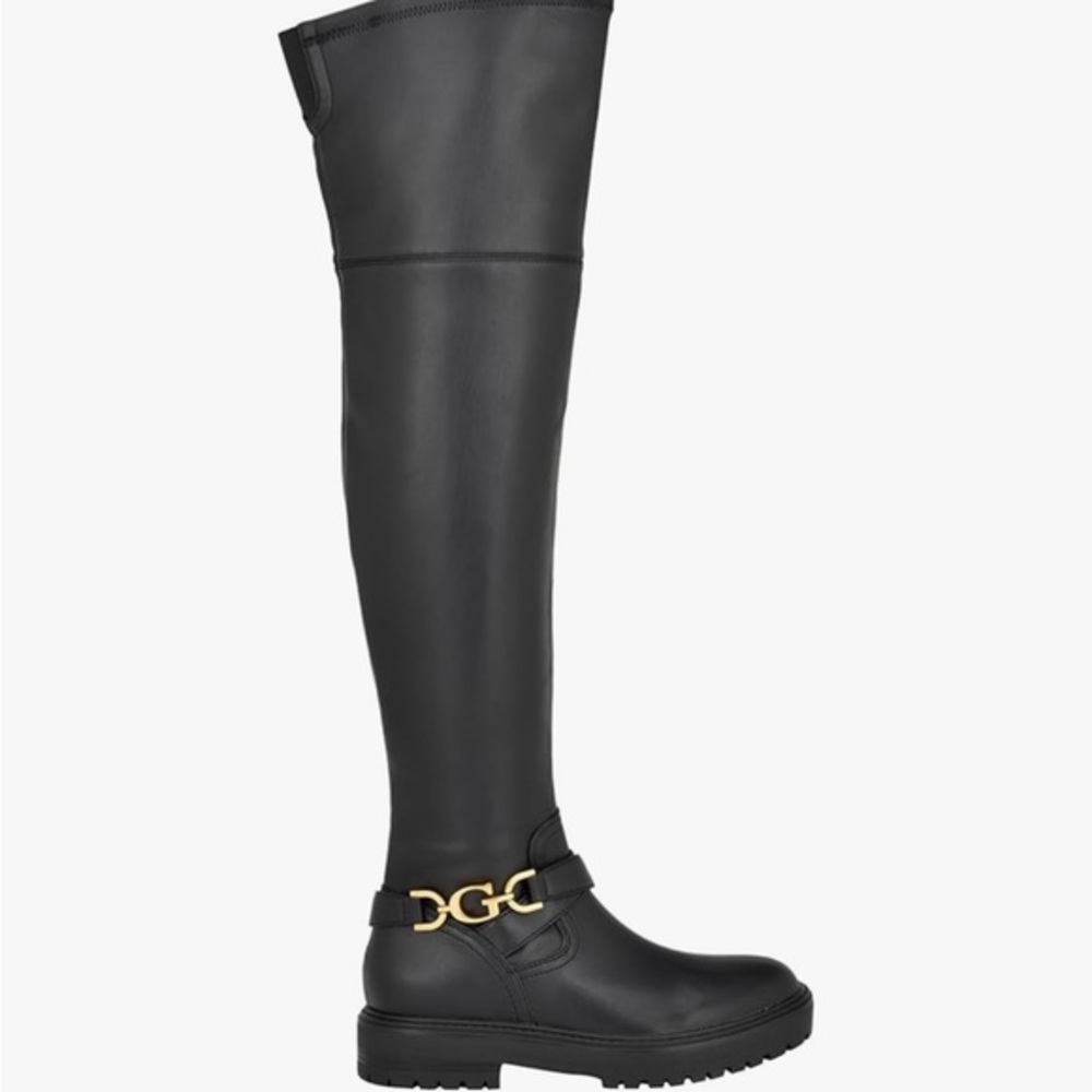 Guess Jellio Black Over-the-Knee Boots with Gold Accent